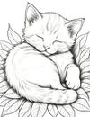 Snoozy Catnap Coloring Page: Tranquil Escape Royalty Free Stock Photo